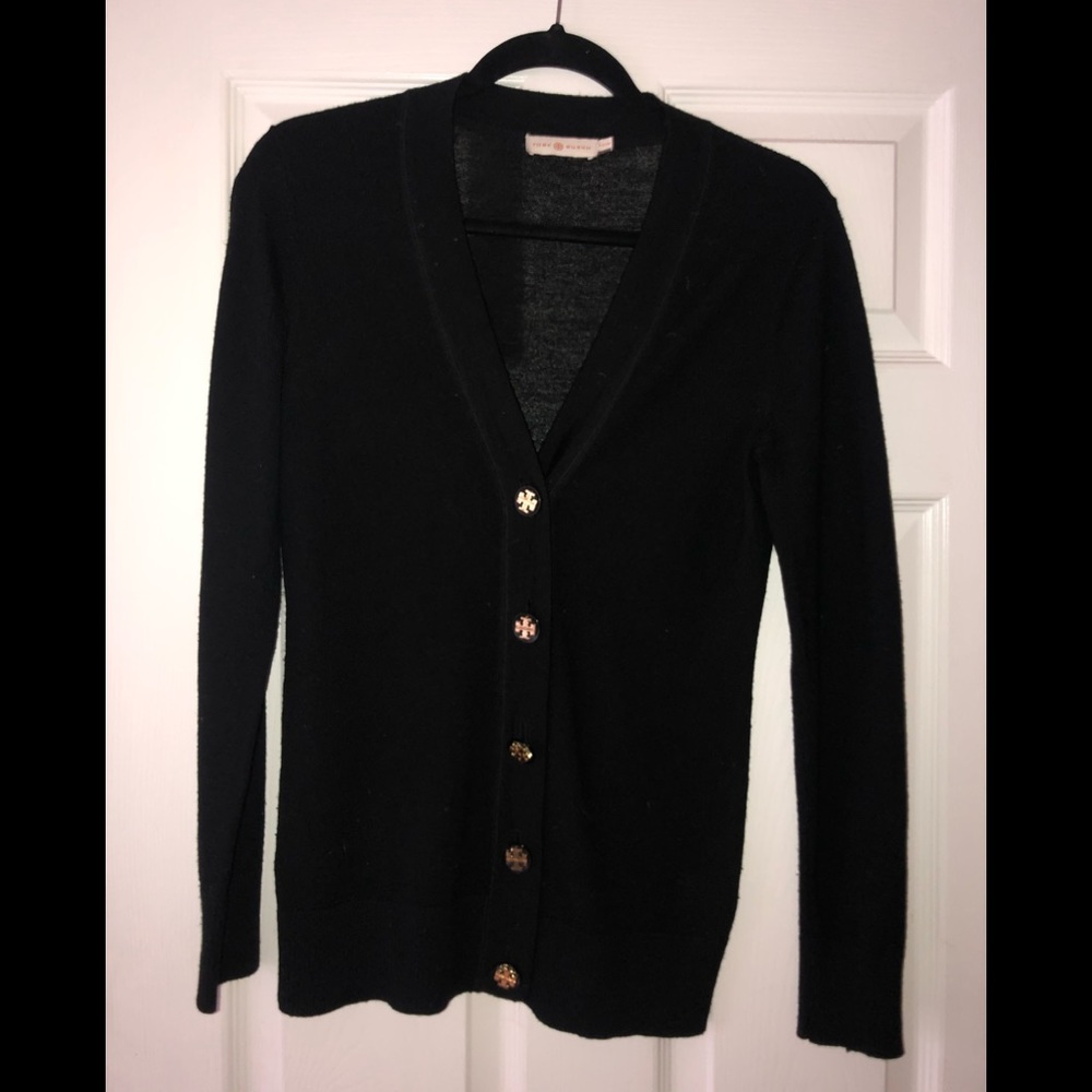 Tory Burch black merino wool cardigan. XS
